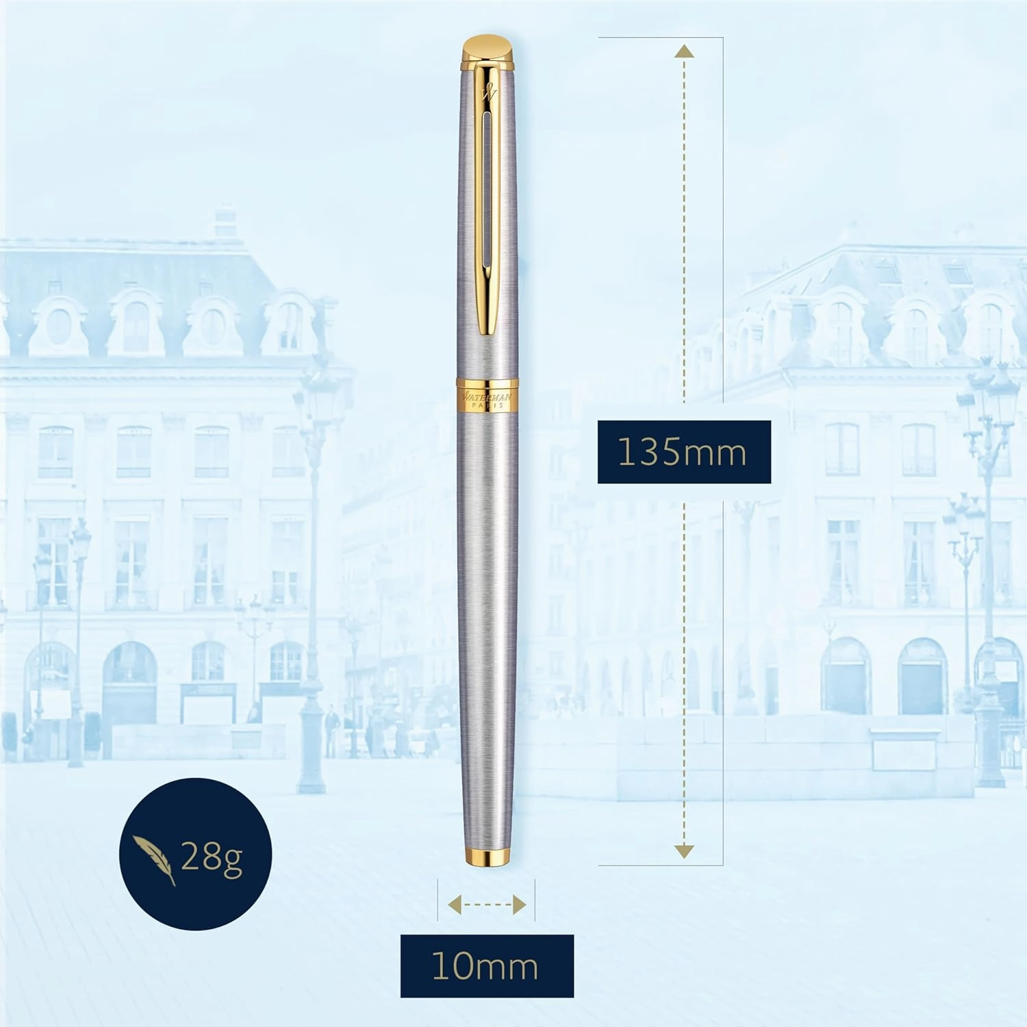 Waterman Hémisphère RollerBall Pen, Stainless Steel with 23k Gold Trim, Fine Point, Black Ink, Gift Box