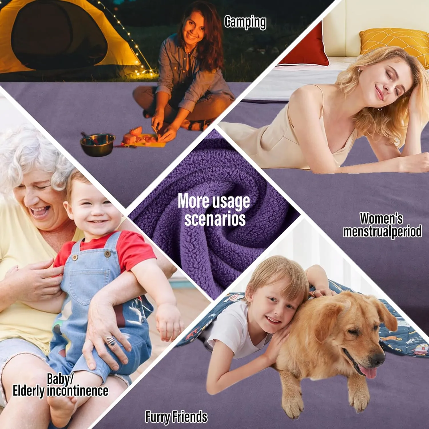 Waterproof Blanket for Bed Couch Sofa, Reversible & Reusable Cat, Dog Blanket Waterproof Washable, Small Water Resistant Blankets, Leakproof (40"x60", Deep Purple/Light Purple)