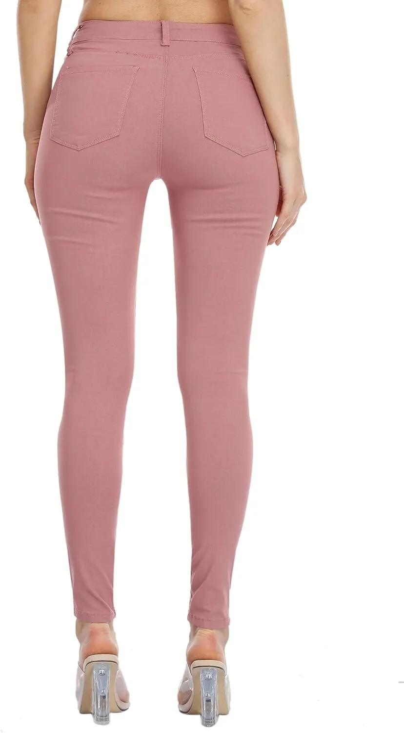 WAYRUNZ Womens Hyper Ultra Stretch Comfy Pants Colored Mid-Rise Skinny Jean Juniors Jegging