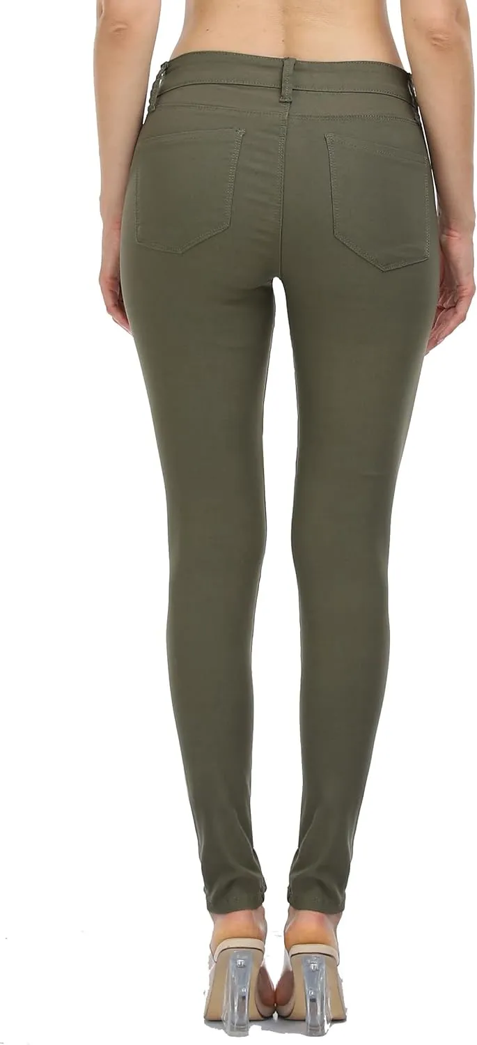WAYRUNZ Womens Hyper Ultra Stretch Comfy Pants Colored Mid-Rise Skinny Jean Juniors Jegging