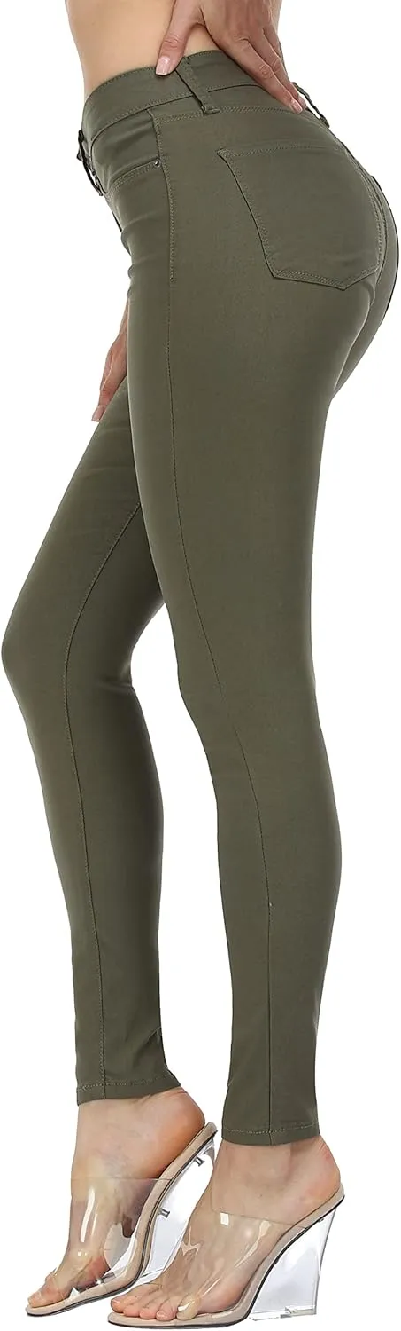 WAYRUNZ Womens Hyper Ultra Stretch Comfy Pants Colored Mid-Rise Skinny Jean Juniors Jegging