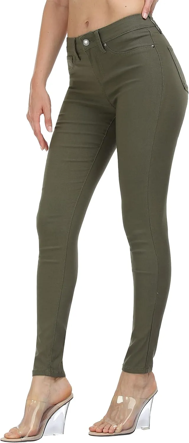 WAYRUNZ Womens Hyper Ultra Stretch Comfy Pants Colored Mid-Rise Skinny Jean Juniors Jegging