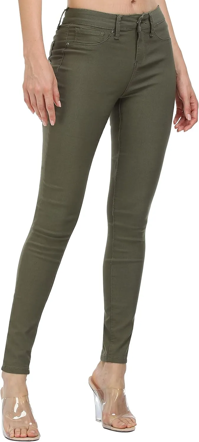 WAYRUNZ Womens Hyper Ultra Stretch Comfy Pants Colored Mid-Rise Skinny Jean Juniors Jegging