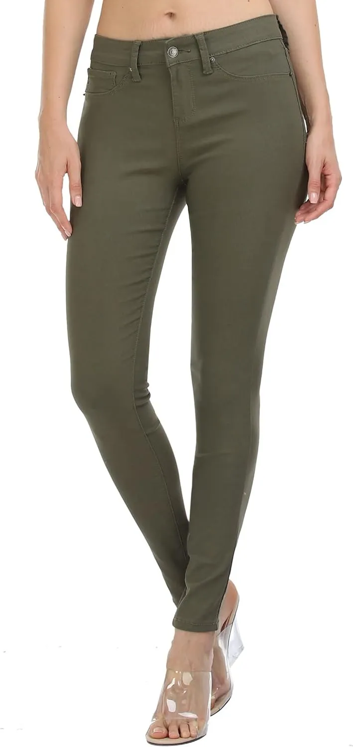 WAYRUNZ Womens Hyper Ultra Stretch Comfy Pants Colored Mid-Rise Skinny Jean Juniors Jegging