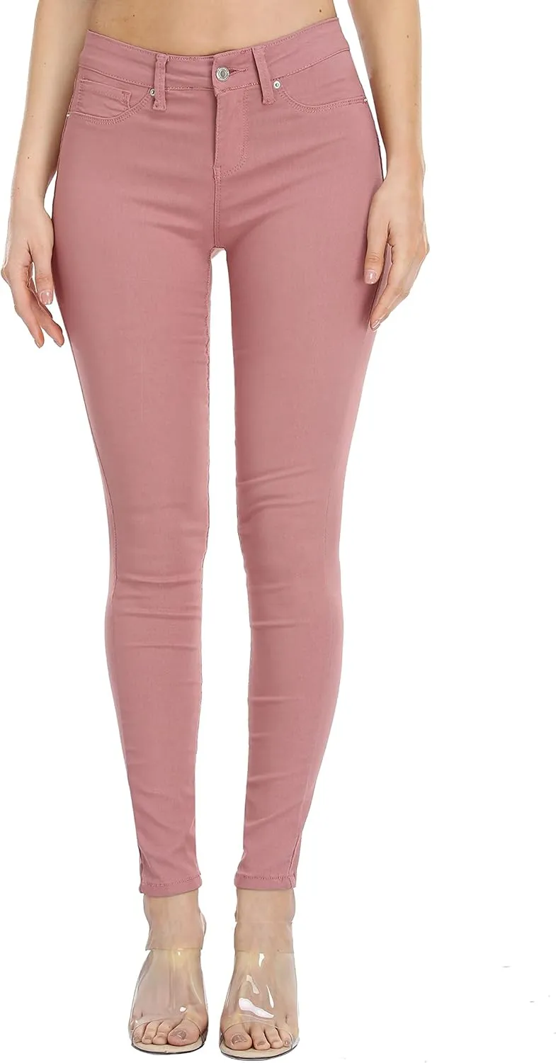 WAYRUNZ Womens Hyper Ultra Stretch Comfy Pants Colored Mid-Rise Skinny Jean Juniors Jegging