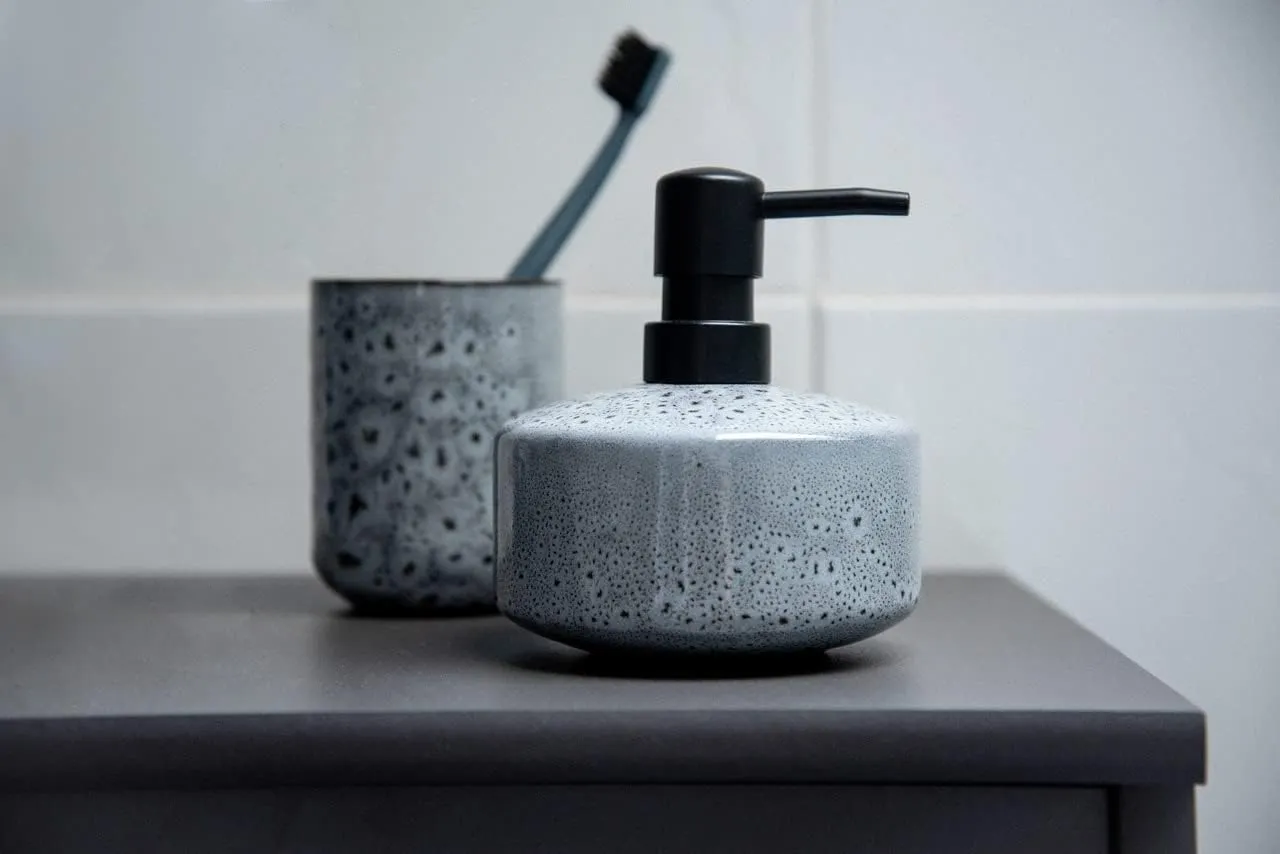 WENKO Badi Liquid Soap Dispenser 0.32 L, Ceramic, Gray, 1