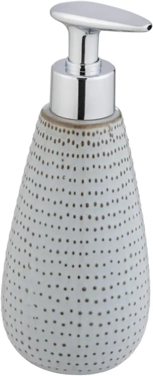 WENKO Bellante soap Dispenser, Refill Dispenser Made of Ceramic for 350 ml Liquid soap or Washing-up Liquid, Glazed Surface with Small dots, (W/D x H): Ø 8 x 20.3 cm, Light Blue