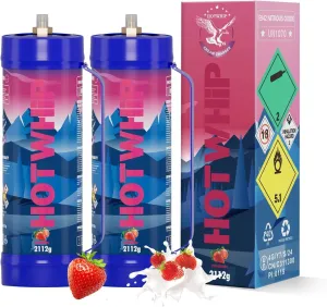 Whipped Cream Charger 3.3L 2112g Whip Cream Charger Cylinder Food Grade Strawberry Flavor (Nozzle Included) 2-Pack