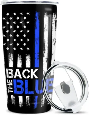 winorax Police Gifts Back The Blue American Flag Tumbler US Flag Police Academy Graduation Gifts for Men Cops Officer Retirement Tumblers 20oz Stainless Steel Travel Cups