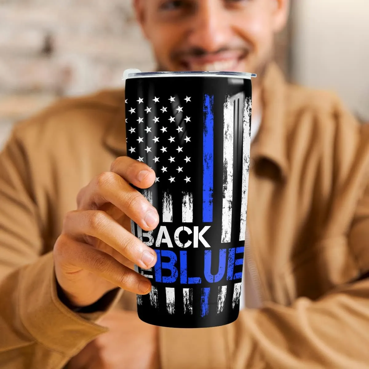 winorax Police Gifts Back The Blue American Flag Tumbler US Flag Police Academy Graduation Gifts for Men Cops Officer Retirement Tumblers 20oz Stainless Steel Travel Cups