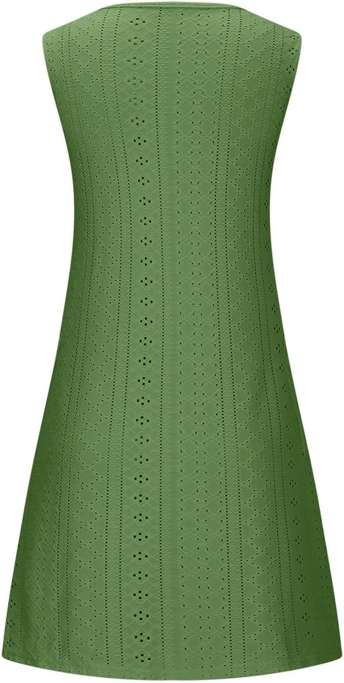 Women's Casual Dresses Soft Sleeveless Crewneck Summer Vacation Dresses with Pockets Relaxed Size Mini Dresses