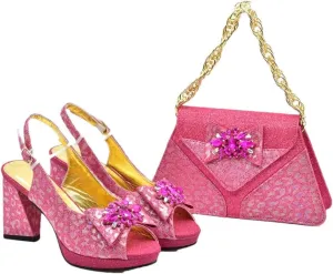 Women's Crystal Peep-Toe High Heel Pumps with Matching Bag Handmade Buckle Strap Wedding Shoes