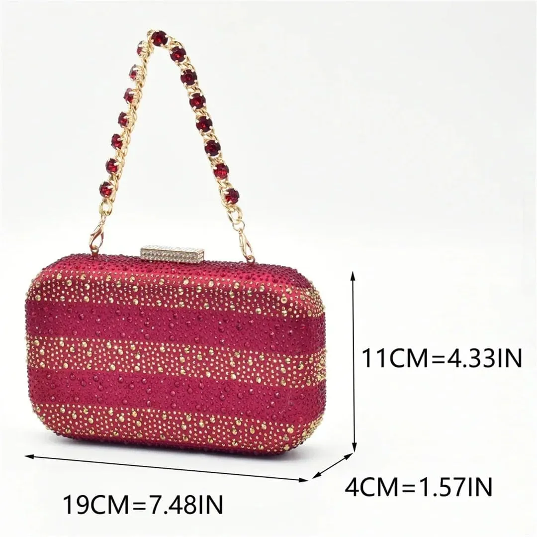 Women's Crystal Pointed-Toe Medium Heel Pumps with Matching Bag Slingback Buckle Strap Party Shoes