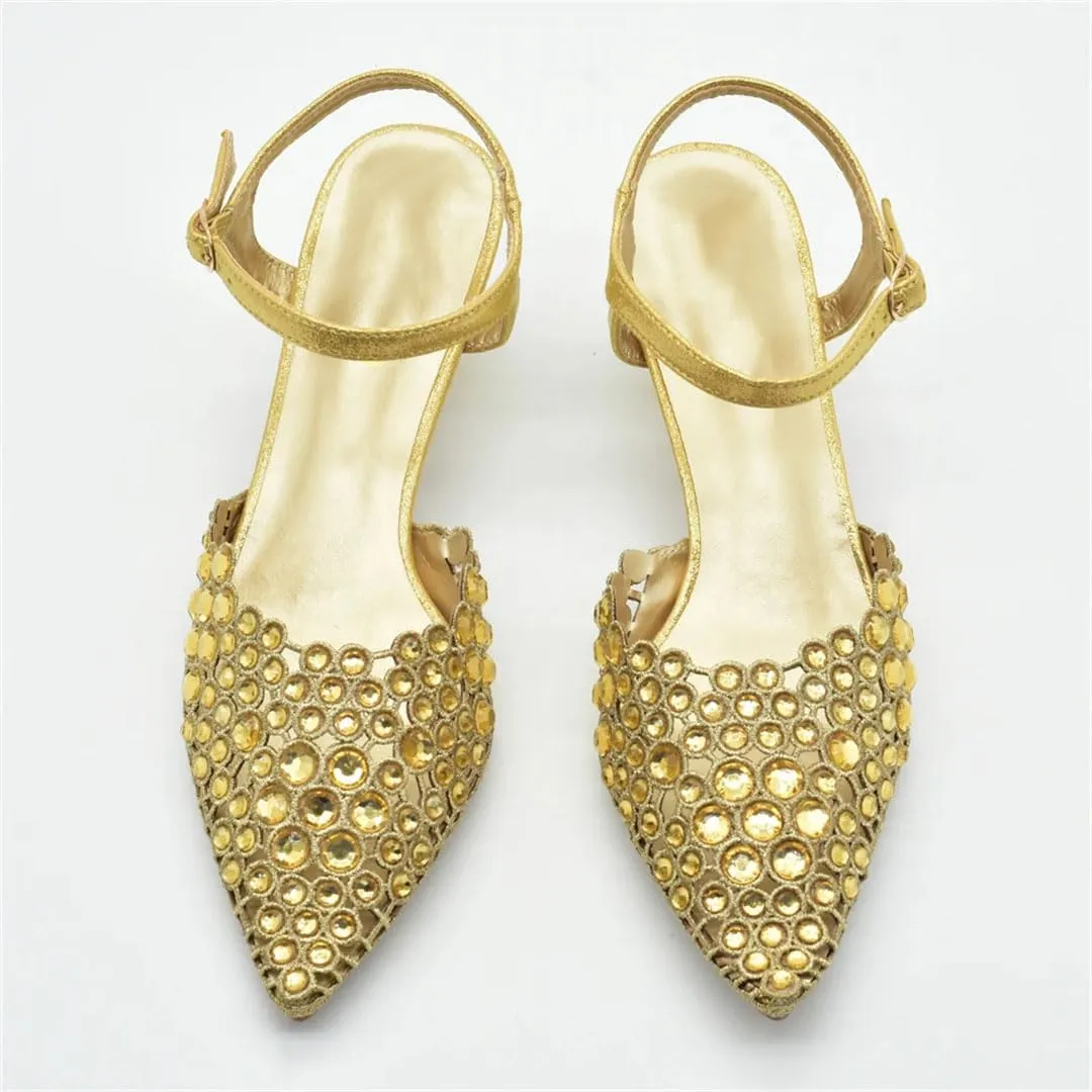 Women's Elegant Diamond Party Shoes and Bag Set with Pointed Toe Strange Heel Slingbacks