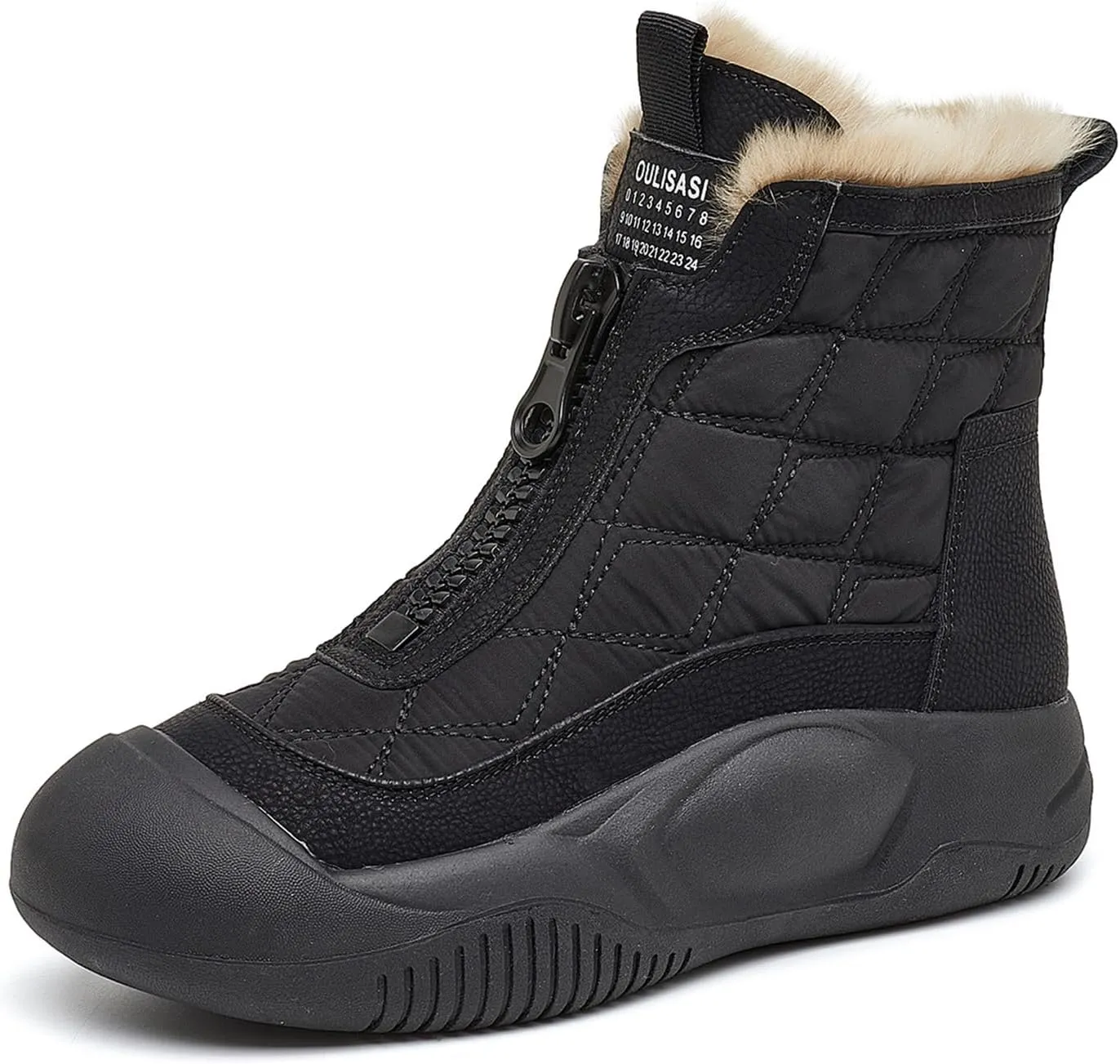 Women's Fashion Platform Front Zipper Warm Snow Boots Comfortable Round Toe Fur Lined High Top Soft Bottom Anti-Slip Waterproof Orthopedic Ankle Booties