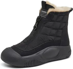 Women's Fashion Platform Front Zipper Warm Snow Boots Comfortable Round Toe Fur Lined High Top Soft Bottom Anti-Slip Waterproof Orthopedic Ankle Booties