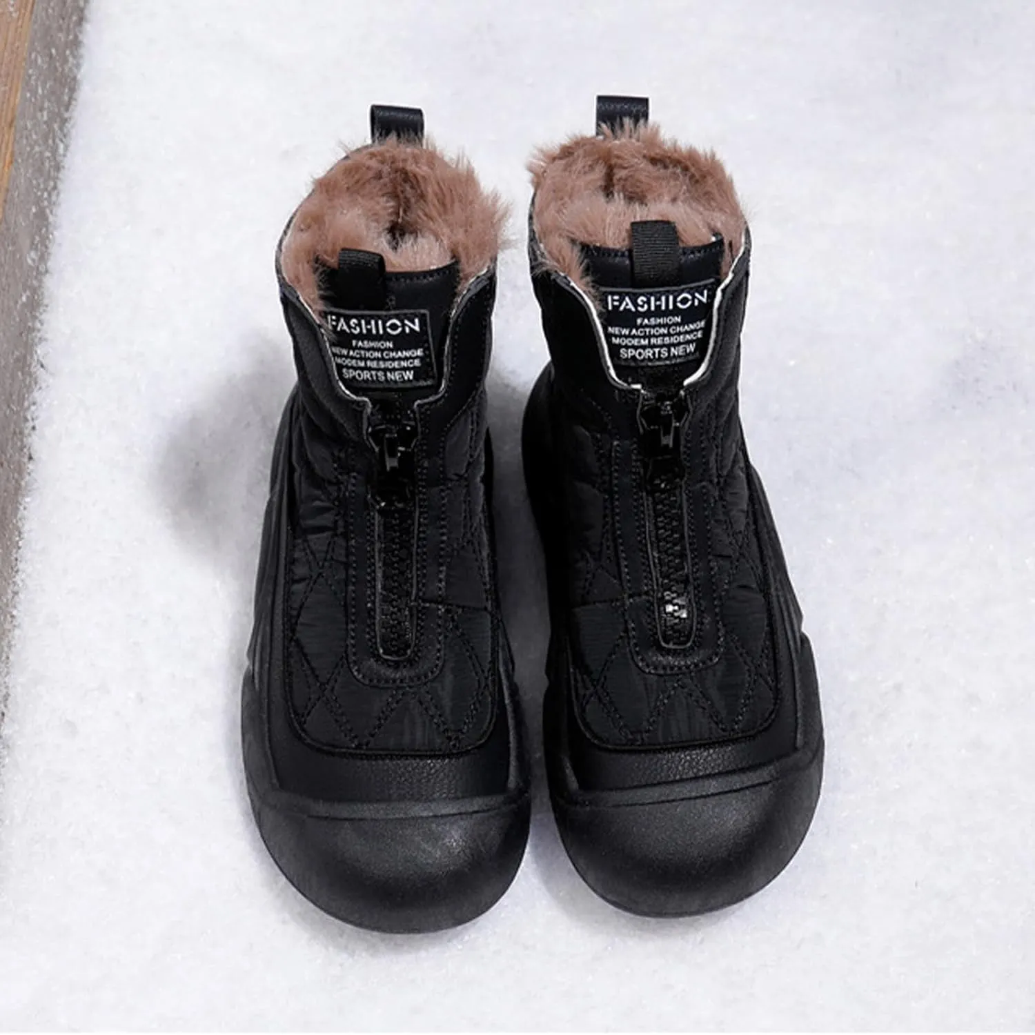 Women's Fashion Platform Front Zipper Warm Snow Boots Comfortable Round Toe Fur Lined High Top Soft Bottom Anti-Slip Waterproof Orthopedic Ankle Booties