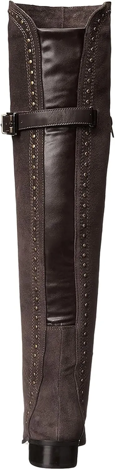 Women's Flat Over The Knee Boots Suede Platform Thigh High Boots Fashion Rivet Leather Stitching Long Boots Classic Side Zipper Round Toe Walking Boots