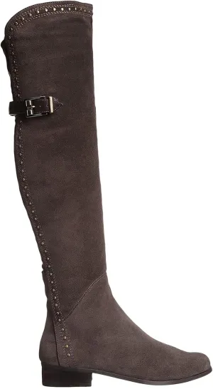 Women's Flat Over The Knee Boots Suede Platform Thigh High Boots Fashion Rivet Leather Stitching Long Boots Classic Side Zipper Round Toe Walking Boots