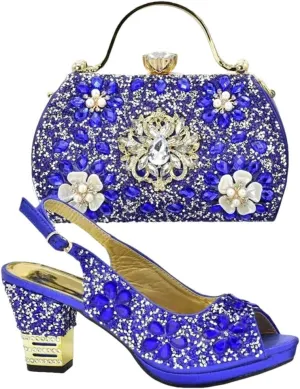 Women's Floral Diamond Peep-Toe Super High Heel Pumps with Matching Bag Slingback Party Shoes