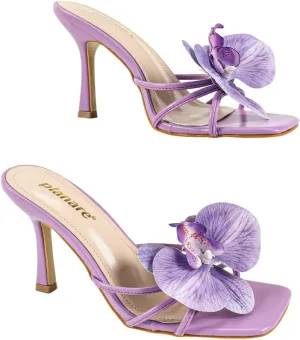 Women’s High Heel Sandals – Elegant Strappy Wedding Shoes with Realistic Orchid Detail, Romantic Square-Toe Dress Sandals for Brides & Special Occasions