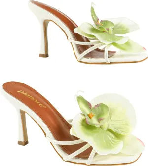 Women’s High Heel Sandals – Elegant Strappy Wedding Shoes with Realistic Orchid Detail, Romantic Square-Toe Dress Sandals for Brides & Special Occasions