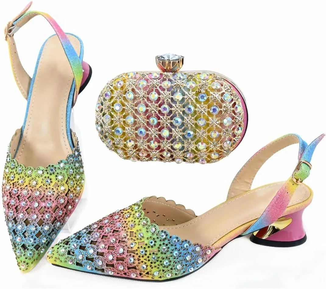 Women's Latest Purple Peep Toe Pump and Bag Set with Thin Heel and Charm Decorations for Dress Occasions