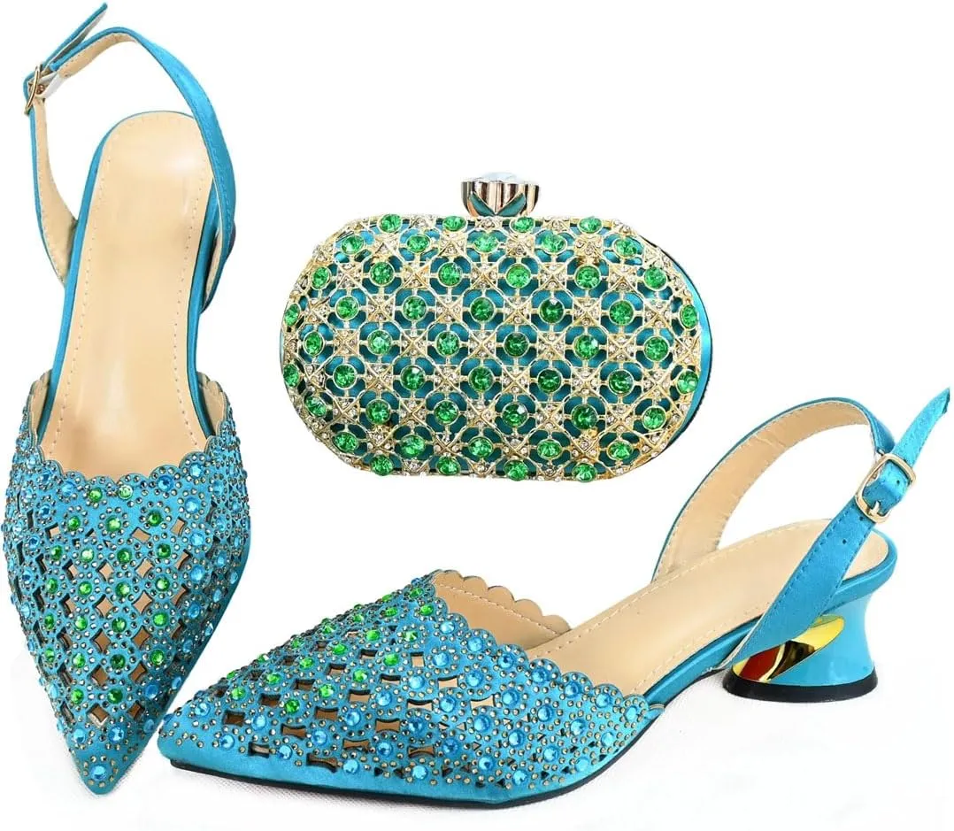 Women's Latest Purple Peep Toe Pump and Bag Set with Thin Heel and Charm Decorations for Dress Occasions