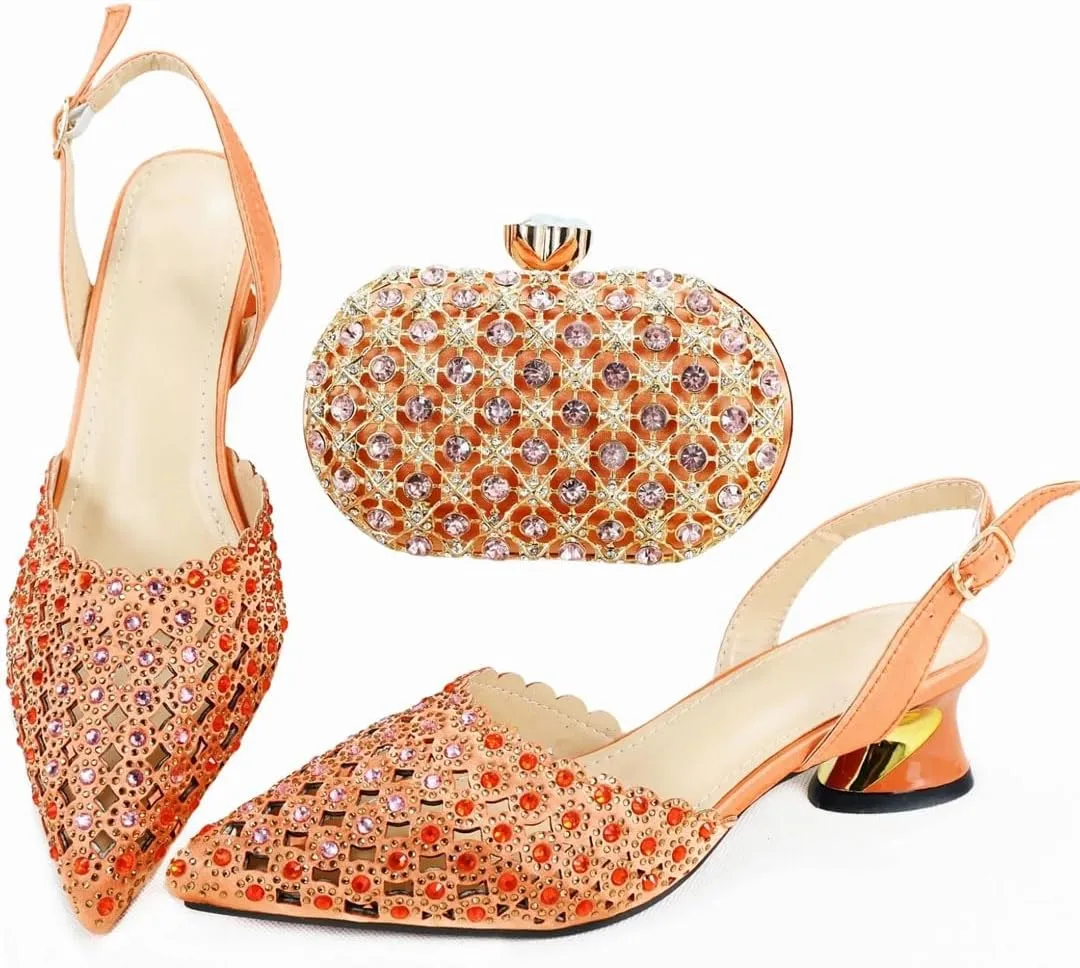 Women's Latest Purple Peep Toe Pump and Bag Set with Thin Heel and Charm Decorations for Dress Occasions