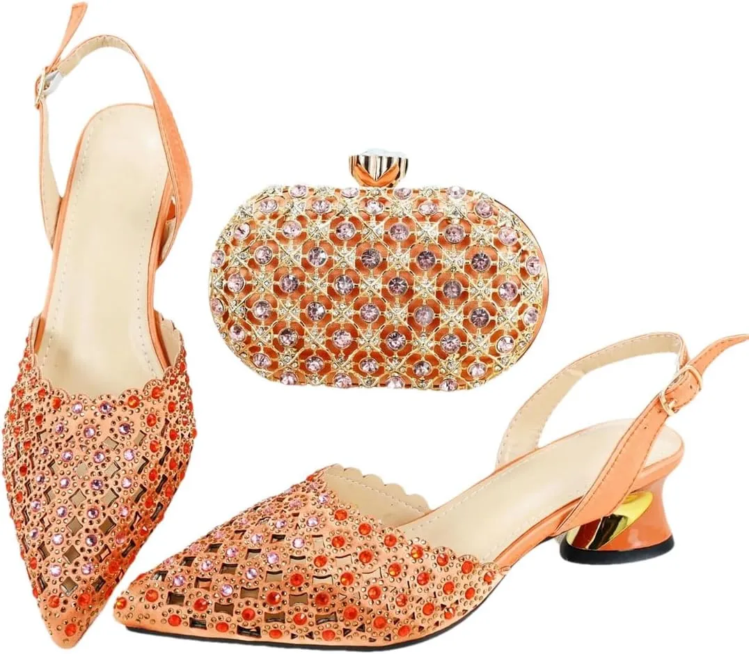 Women's Latest Purple Peep Toe Pump and Bag Set with Thin Heel and Charm Decorations for Dress Occasions