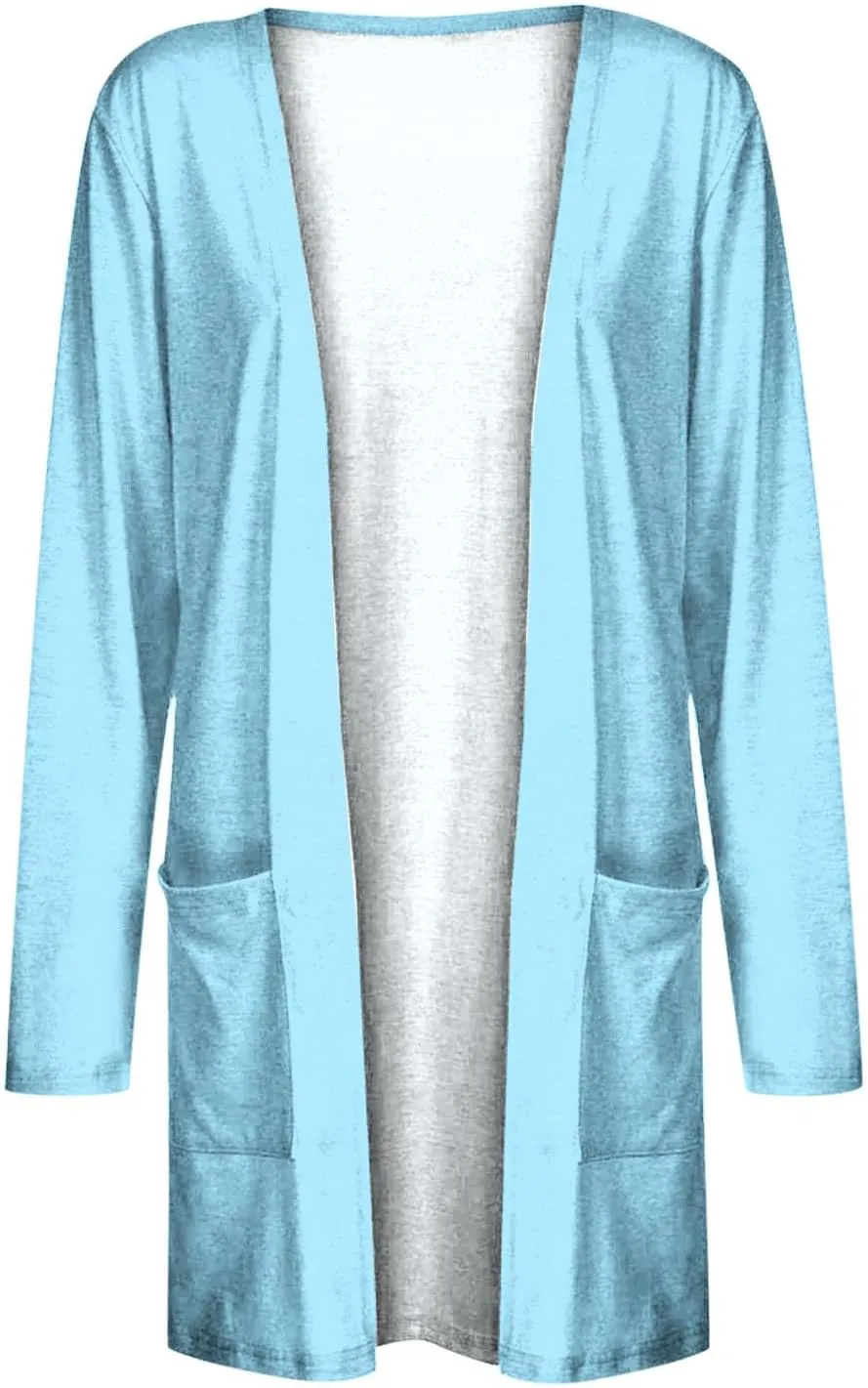 Womens Lightweight Cardigans Solid Color Open Front Cardigan Sweaters with Pockets Casual Long Sleeve Shrugs
