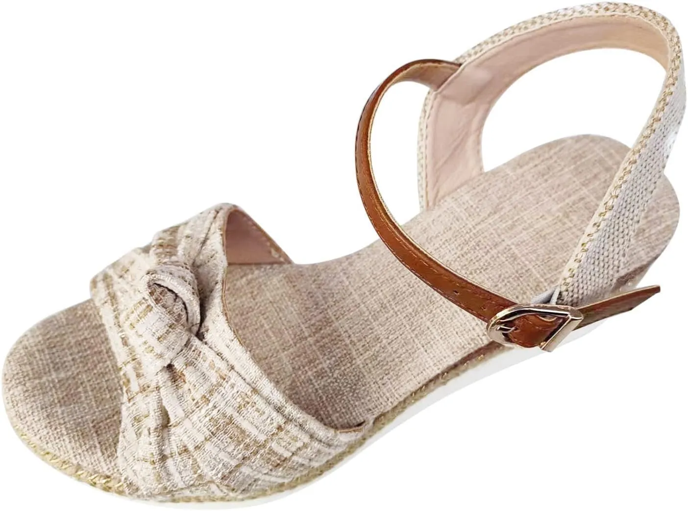 Women’s Linen Wedge Sandals – Open-Toe Espadrille Platform with Brown Leather Ankle Strap – Casual Summer Shoes for Outings & Daily Wear (Sizes 6–11)