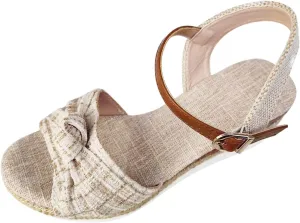 Women’s Linen Wedge Sandals – Open-Toe Espadrille Platform with Brown Leather Ankle Strap – Casual Summer Shoes for Outings & Daily Wear (Sizes 6–11)
