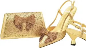 Women's Luxury Diamond Party Shoes and Bag Set with Pointed Toe Spike Heel Slingbacks for Wedding