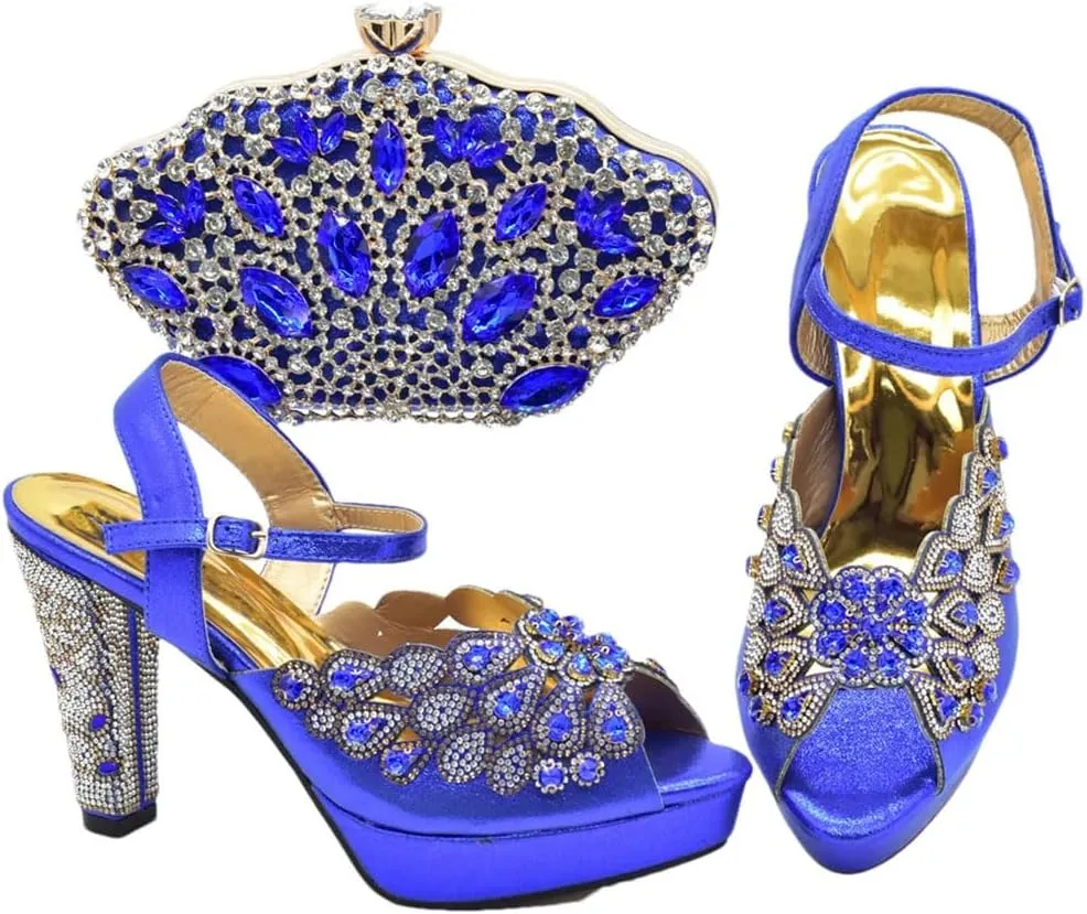 Women's Peep Toe High Heel Slingback and Bag Set with Metal Decoration for Wedding
