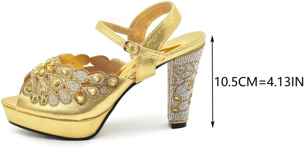 Women's Peep Toe High Heel Slingback and Bag Set with Metal Decoration for Wedding