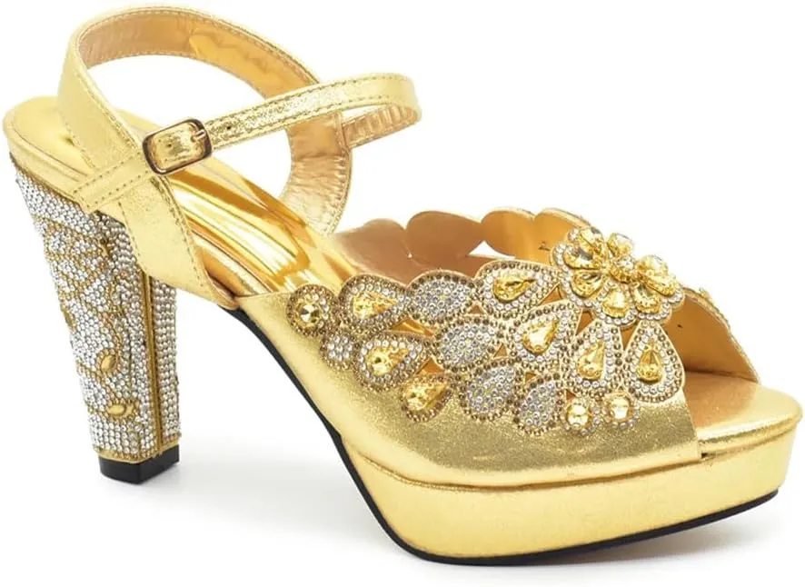 Women's Peep Toe High Heel Slingback and Bag Set with Metal Decoration for Wedding