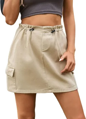 Women's Sexy Mini Skirts Short Bodycon Cargo Skirt with Pocket Button Bodycon Mini Cargo Denim Skirt for Women