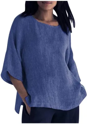 Womens Shirts Casual Summer Crew Neck Elbow Length Sleeve Blouses Loose Fitting Linen Tops Ladies Trendy Clothes 2025