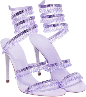 Women's Strappy Rhinestone Stiletto Gladiator Spiral Heels Open Toe Lace up Tassel Wrap Around Crystal High Heels Sandals Prom