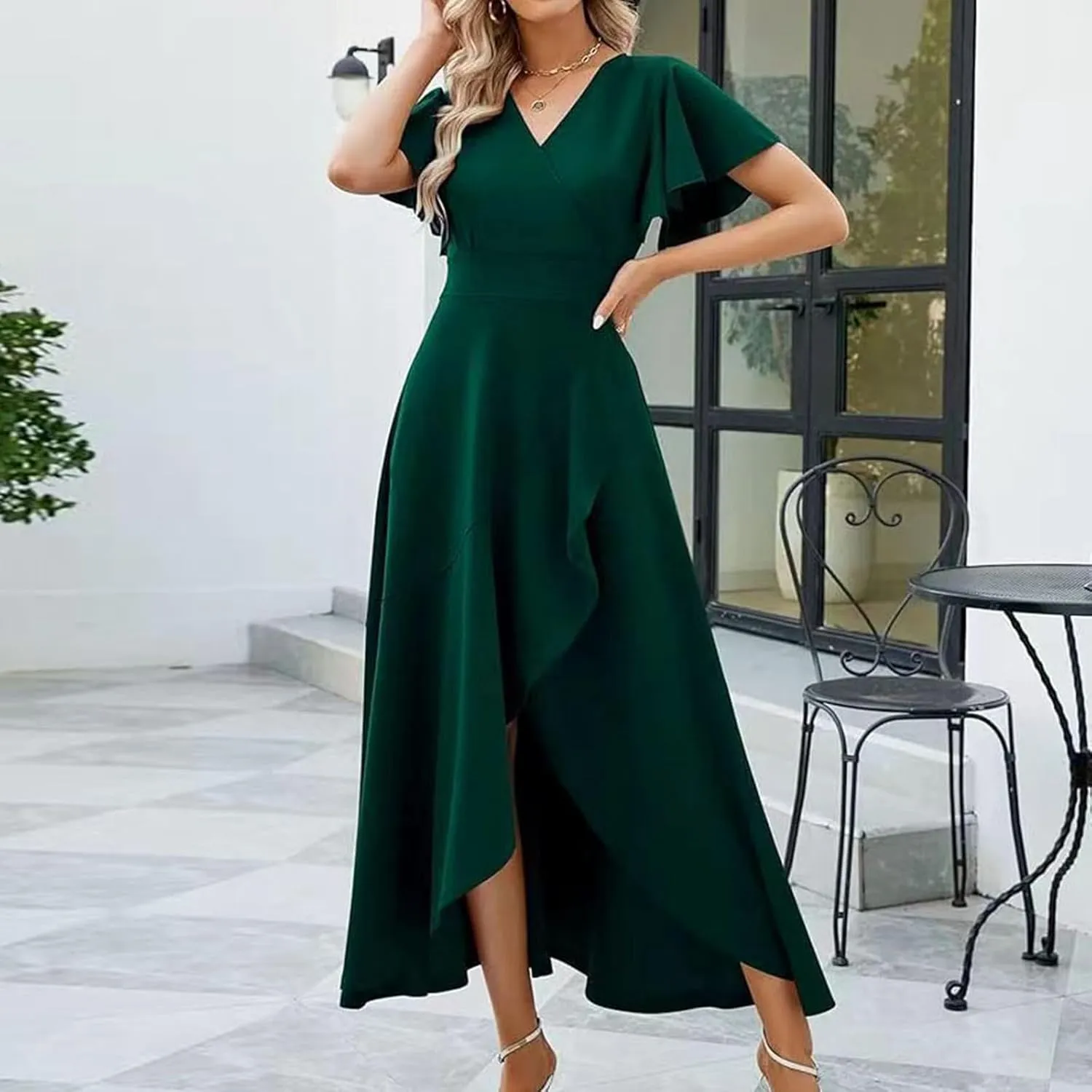 Womens Summer Dress Elegant Formal Party Dress Oversized Short Sleeve High Waist Long Dress Beautiful Princess Gown