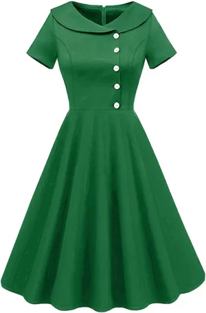 Women's Vintage 1950s Lapel Neck Short Sleeve Single Breasted Button Dress Elegant Going Out Party Midi Dresses