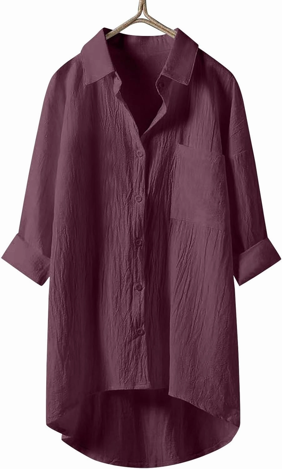 Womens Cotton Linen Button Down Flowy Shirts Long Sleeve V Neck Elegant High Low Loose Tops Plain Oversize Blouse