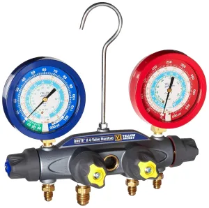 Yellow Jacket 46041 Brute II 4-Valve Manifold, Liquid Gauges, psi, R-22/134A/404A