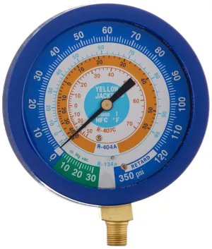 Yellow Jacket 49518 3-1/2" Liquid-Filled Gauge (Degrees F) Blue Compound, 30"-0-120 psi, R-134A/404A/407C