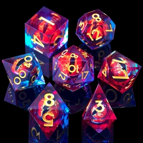 YEMEKO Beholder'S Eye DND Dice- Dragon Eye Liquid Core Sharp Edge Handmade Dice Set for Dungeons and Dragons Ttrpg, Multi-Sided RPG Polyhedral Resin Roleplaying(Blue Red
