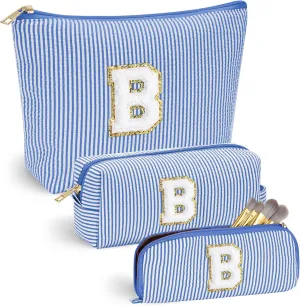 YOOLIFE Birthday Gifts for Women - Monogram Personalized Makeup Bag Cosmetic Bag Travel Toiletry Bag Gifts for Women Her Mom Bridesmaid Bride Wife Friend Sister Teacher Grandma Blue Initial B