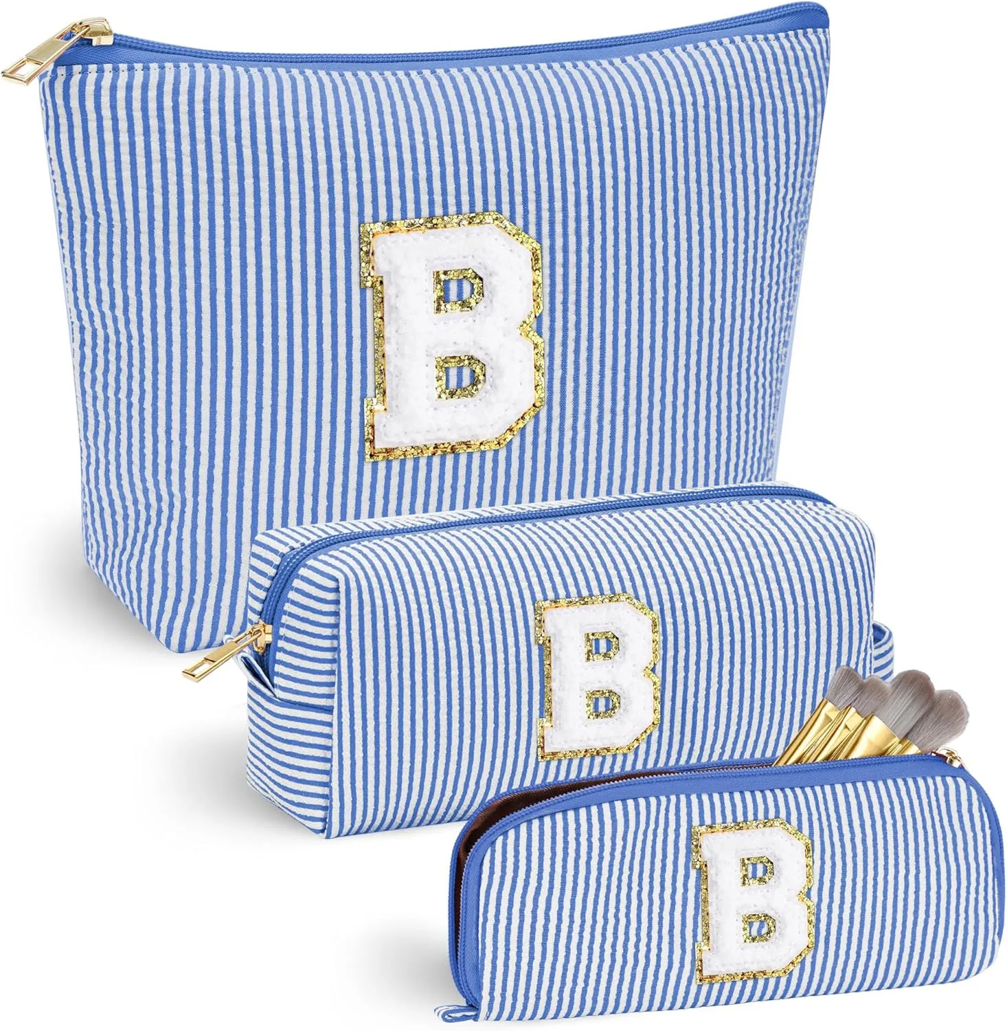 YOOLIFE Birthday Gifts for Women - Monogram Personalized Makeup Bag Cosmetic Bag Travel Toiletry Bag Gifts for Women Her Mom Bridesmaid Bride Wife Friend Sister Teacher Grandma Blue Initial B