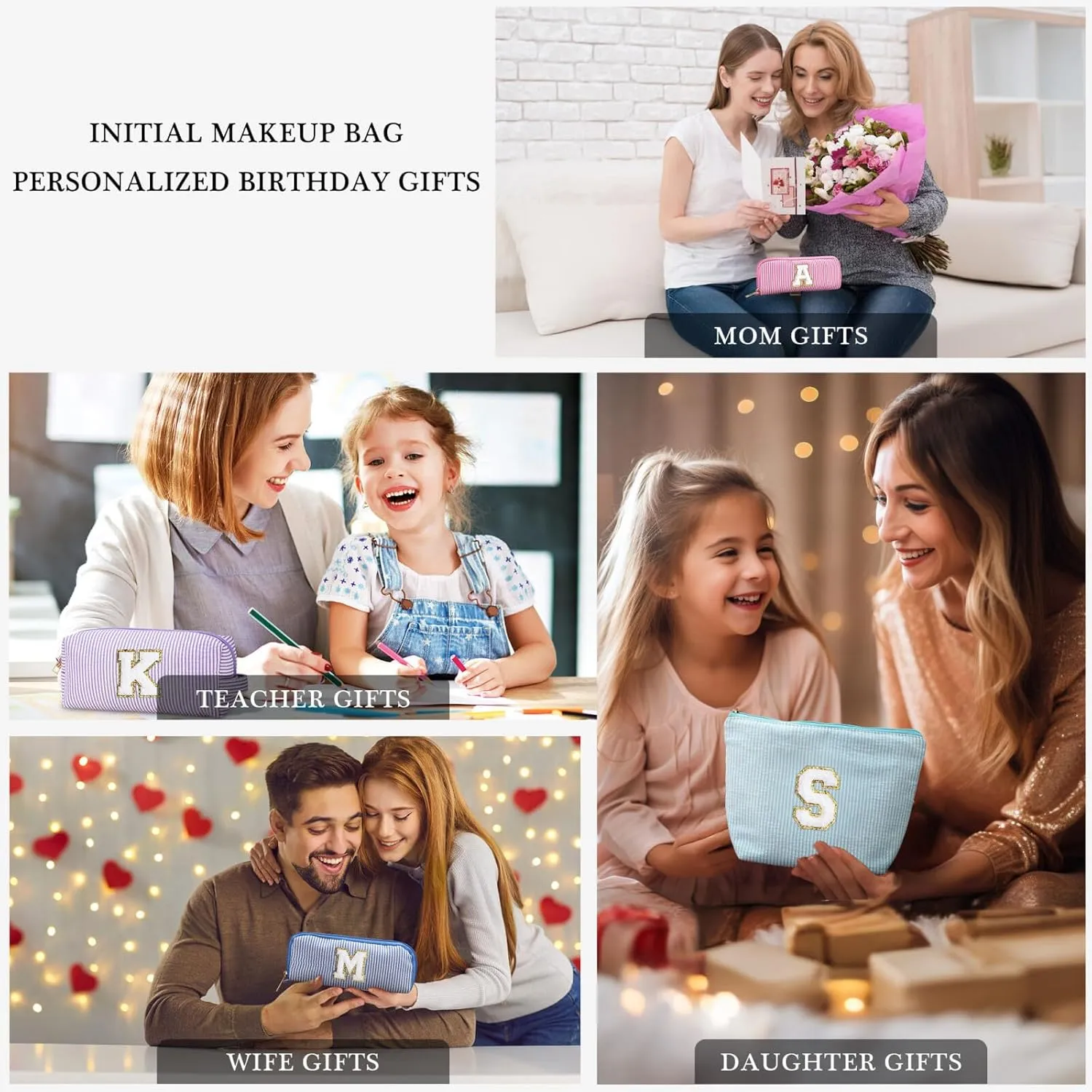 YOOLIFE Birthday Gifts for Women - Monogram Personalized Makeup Bag Cosmetic Bag Travel Toiletry Bag Gifts for Women Her Mom Bridesmaid Bride Wife Friend Sister Teacher Grandma Blue Initial B