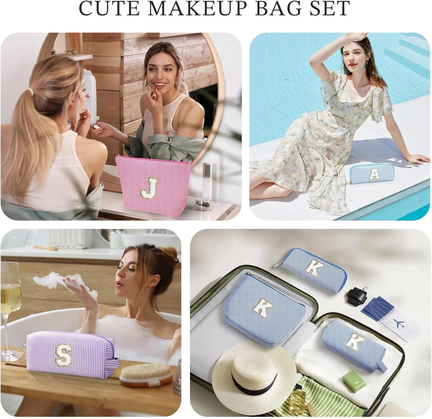 YOOLIFE Birthday Gifts for Women - Monogram Personalized Makeup Bag Cosmetic Bag Travel Toiletry Bag Gifts for Women Her Mom Bridesmaid Bride Wife Friend Sister Teacher Grandma Blue Initial B